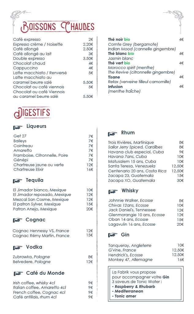 Carte des boissons page 2