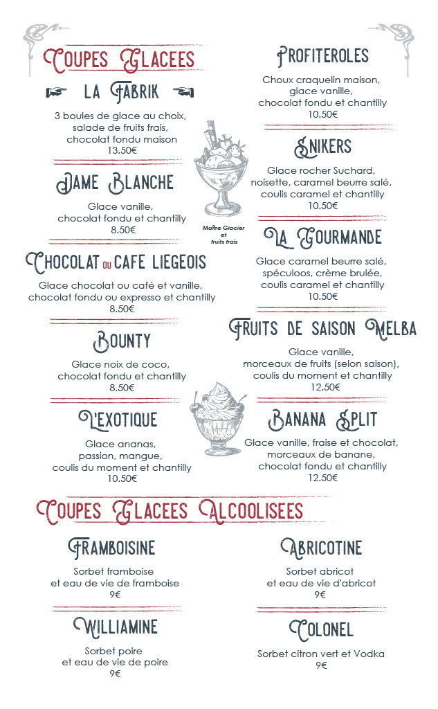 Carte Glaces et Desserts page 2